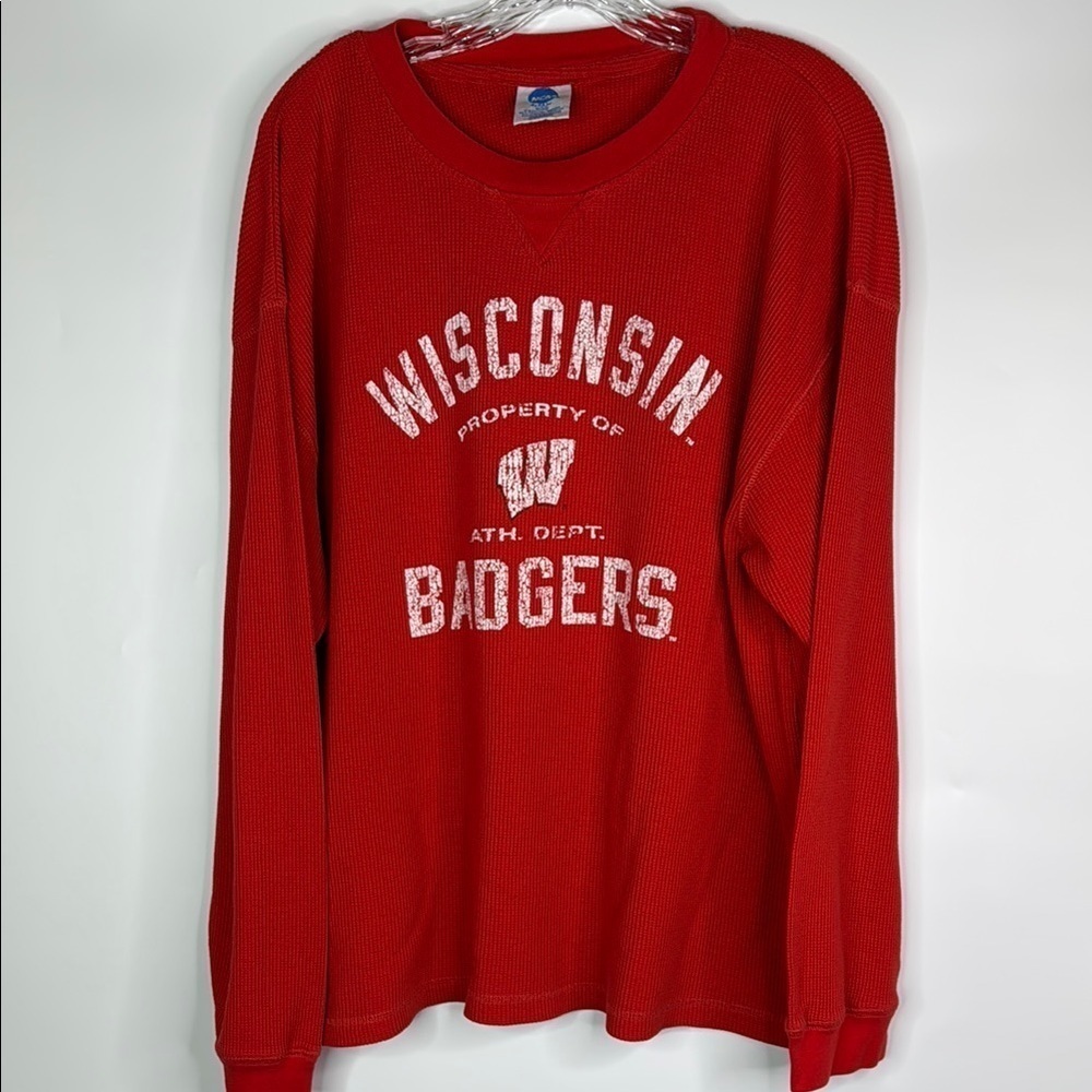 Vintage NCAA Red Wisconsin Badgers Thermal Sweatshirt Size XL